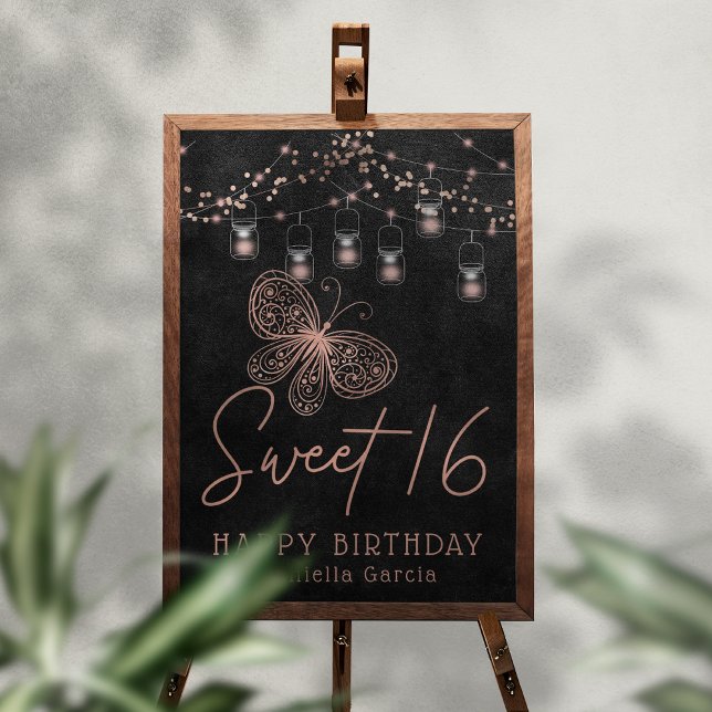 Sweet 16 Rose Gold Butterfly Chic Modern Geburtsta Poster (Von Creator hochgeladen)