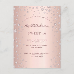 Sweet 16 Rose Gold Diamanten glamourös Einladung Postkarte