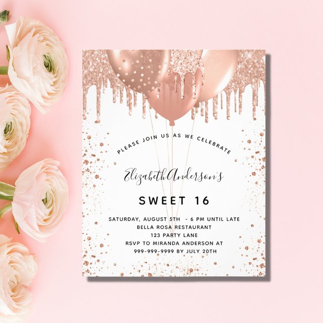 Sweet 16 Rose gold errush Glitzer Haushaltsausschr Flyer (Von Creator hochgeladen)