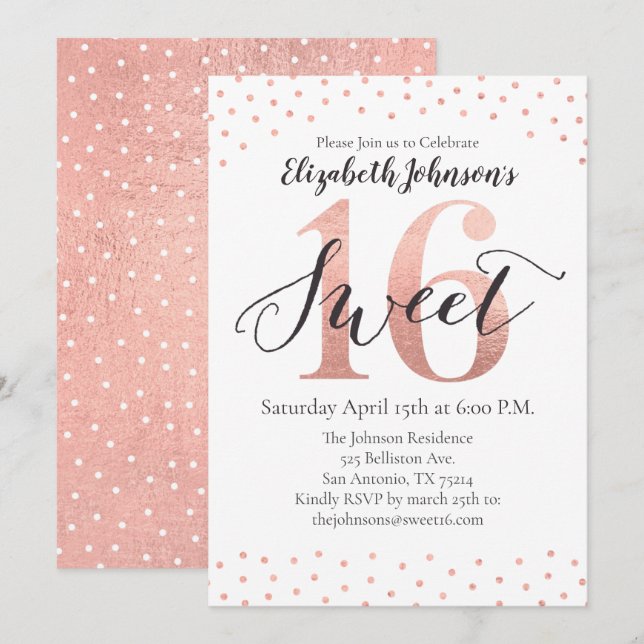 Sweet 16 Rose Gold Foil Geburtstag Einladung (Vorne/Hinten)