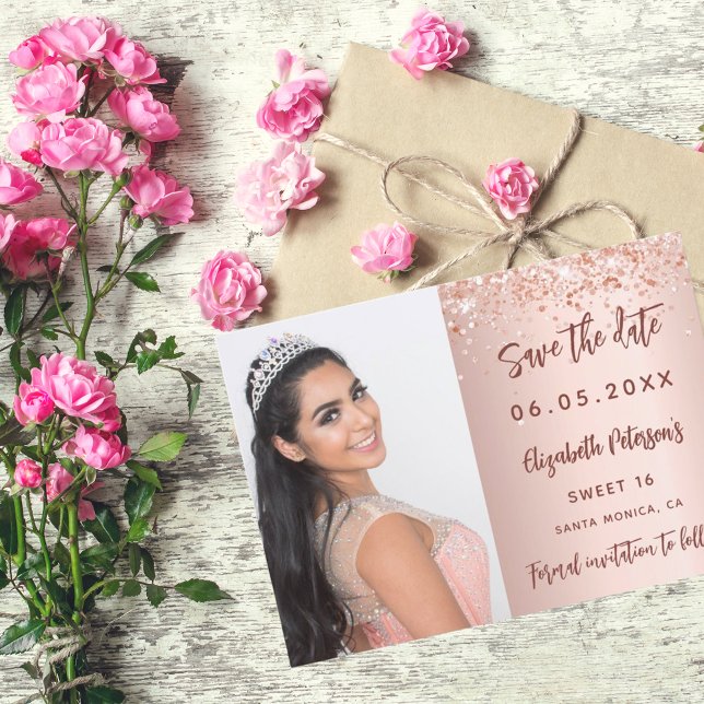 Sweet 16 Rose Gold Foto Skript Save The Date (Von Creator hochgeladen)