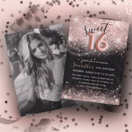 Sweet 16 Rose Gold Glitzer & Black Party Einladung