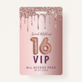 Sweet 16 Rose Gold Glitzer Geburtstag Einladung Ausweis