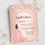 Sweet 16 Rose Gold Glitzer Kleid Luxus Party Einladung<br><div class="desc">Eine moderne,  stilvolle und glamouröse Einladung zu einer Sweet 16. Geburtstagsfeier. Eine Rose goldener Hintergrund mit Imitaten goldenen Glitzer Staub,  ein Mädchen mit einem Kugelkrug. Der Name ist mit einem modernen handgeschriebenen Stilskript geschrieben. Personalisieren Sie Ihre Party-Daten und fügen Sie sie hinzu.</div>