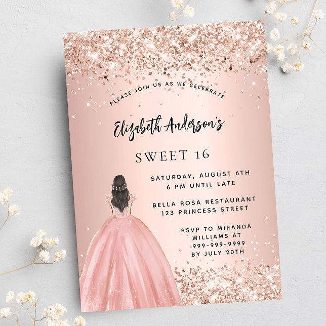 Sweet 16 Rose Gold Glitzer Kleid Luxus Party Einladung (Von Creator hochgeladen)