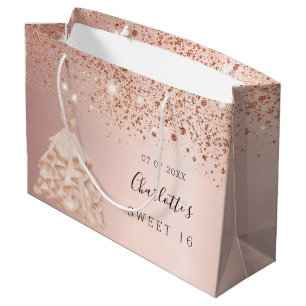 Sweet 16 Rose Gold Glitzer Kleid Name Party Große Geschenktüte