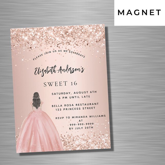 Sweet 16 Rose Gold Glitzer Luxus Magneteinladung (Von Creator hochgeladen)