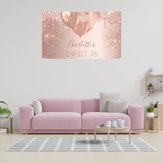 Sweet 16 Rose Gold Glitzer Monogramm Geburtstag Banner (Von Creator hochgeladen)