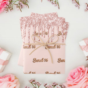 Sweet 16 Rose Gold Glitzer Rosa 16. Geburtstag Geschenkpapier Set