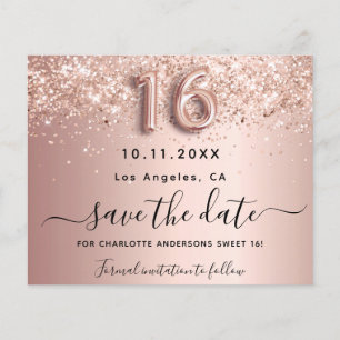 Sweet 16 Rose Gold Glitzer Save the Date Flyer