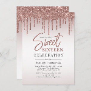 Sweet 16 Rose Gold Glitzer Script Geburtstagsparty Einladung
