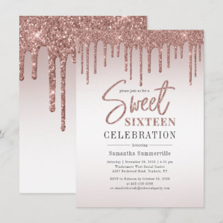 Sweet 16 Rose Gold Glitzer Script Geburtstagsparty Einladung