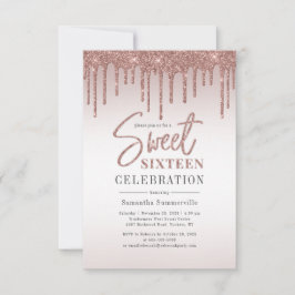 Sweet 16 Rose Gold Glitzer Script Geburtstagsparty Einladung