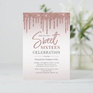 Sweet 16 Rose Gold Glitzer Script Geburtstagsparty Einladung