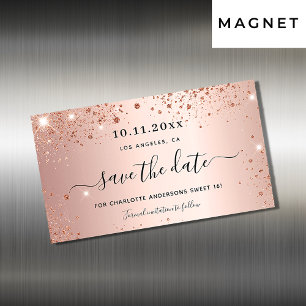 Sweet 16 Rose Gold Glitzer speichern Sie den Datum Magnetkarte