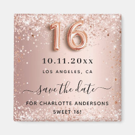 Sweet 16 Rose Gold Glitzer Staub Save the Date Magnet