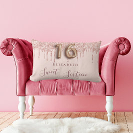 Sweet 16 Rose Gold Glitzer Tropfen Name Lendenkissen