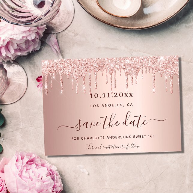 Sweet 16 Rose Gold Glitzer Tropfen Save The Date (Von Creator hochgeladen)