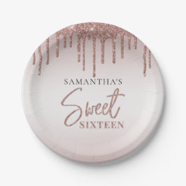 Sweet 16 Rose Gold Glitzer Tropfen Script Geburtst Pappteller