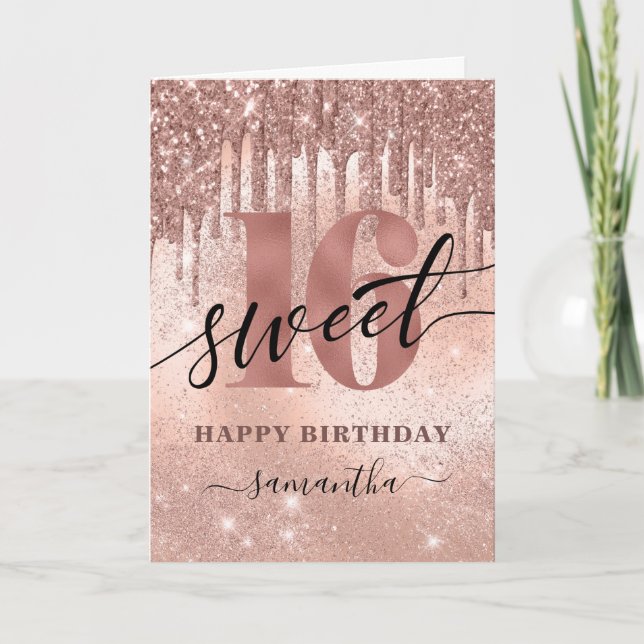 Sweet 16 Rose Gold Happy Geburtstag Karte (Vorderseite)