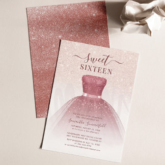 Sweet 16 Rose Gold Kleid Geburtstagsparty Einladun