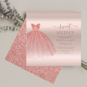 Sweet 16 Rose Gold Modernes Script Glam Geburtstag Einladung