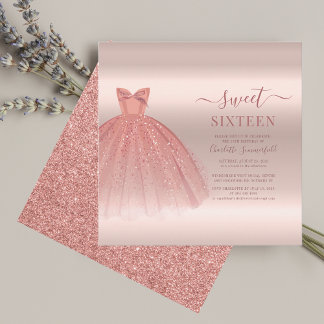Sweet 16 Rose Gold Modernes Script Glam Geburtstag Einladung