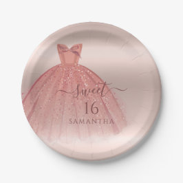 Sweet 16 Rose Gold Modernes Script Glam Geburtstag Pappteller