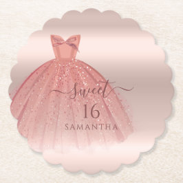 Sweet 16 Rose Gold Modernes Script Glam Geburtstag Untersetzer