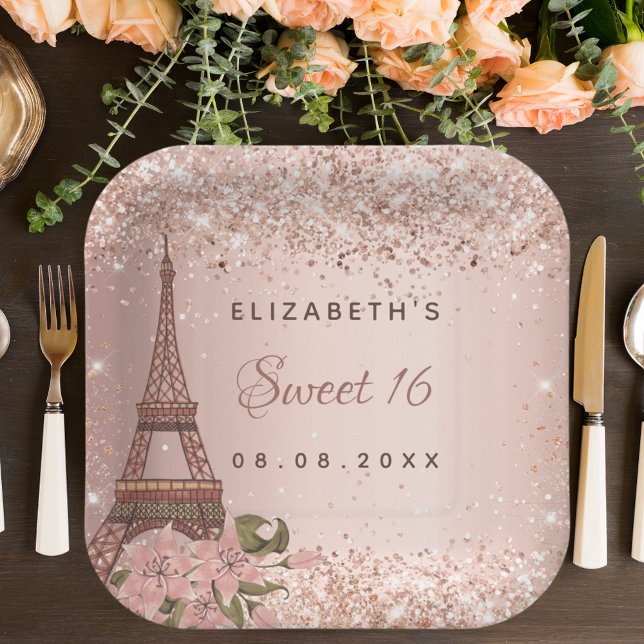 Sweet 16 Rose gold Paris Eiffelturm Pappteller (Von Creator hochgeladen)