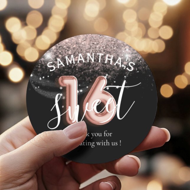 Sweet 16 Rose Gold Pink Glitzer Ballon Style Runder Aufkleber (Von Creator hochgeladen)