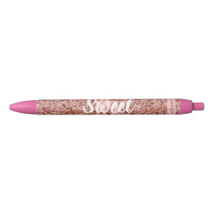Sweet 16 Rose Gold Pink Glitzer Name Gastgeschenk Kugelschreiber