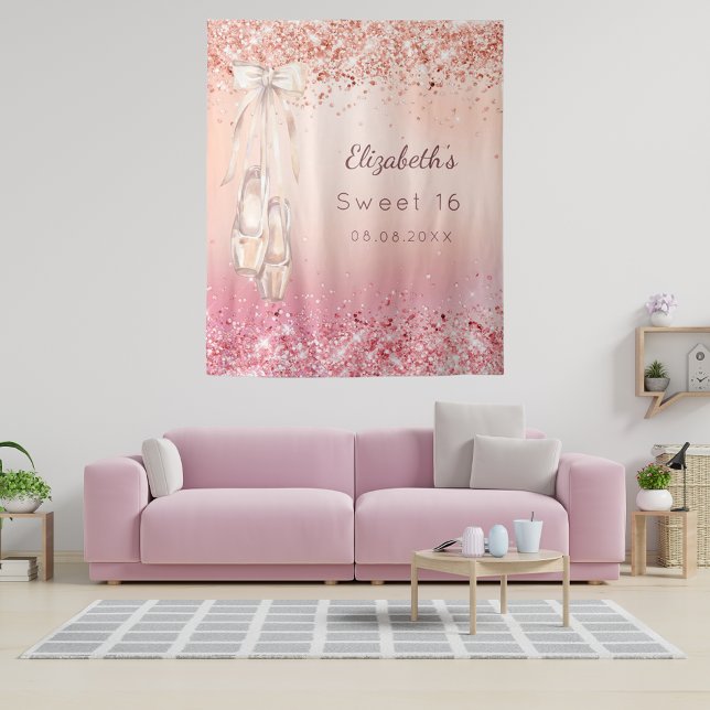 Sweet 16 Rose Gold Rosa Glitzer Ballerina Schuhe Wandteppich (Von Creator hochgeladen)