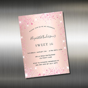 Sweet 16 Rose Gold Rosa Glitzer Einladungsmagnet Magnetkarte