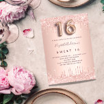 Sweet 16 Rose Gold Rosa Glitzer Tropfen Einladung<br><div class="desc">Eine moderne, stilvolle und glamouröse Einladung für eine Girl's Sweet 16, 16. Geburtstagsparty. Eine Rose goldener Hintergrund mit Imitats Glitzer Tropfen. Der Name ist mit einer modernen dunklen Rose goldfarbenen handgeschriebenen Schreibschrift geschrieben. Personalisieren Sie Ihre Party-Daten und fügen Sie sie hinzu. Nummer 16 wird mit einem Schriftart im Ballonstil geschrieben,...</div>