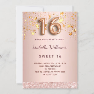 Sweet 16 Rose Gold Rosa Sterne Drehbuch Einladung