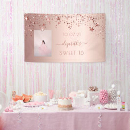 Sweet 16 Rose Gold Rosa Sterne Foto Banner