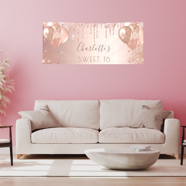 Sweet 16 Rose Gold Rosa Tropfen Ballons willkommen Banner (Von Creator hochgeladen)