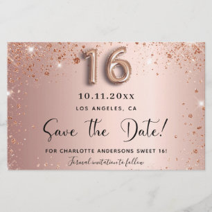 Sweet 16 Rose Gold Save the Date Karte