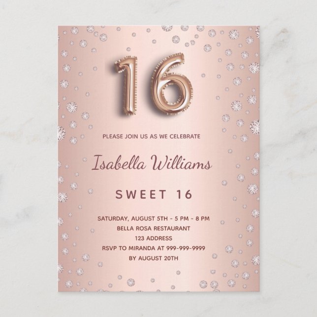 Sweet 16 Rose Gold Schwarz Diamanten Glas Postkarte (Vorderseite)