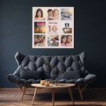 Sweet 16 Rose Gold Schwarz Foto Collage Künstlicher Leinwanddruck<br><div class="desc">Ein einzigartiges Geschenk für den 16., 16. Geburtstag eines Mädchens, das ihr Leben mit einer Collage von 8 eigenen Fotos, Bildern feiert. Personalisieren und fügen Sie ihren Namen und ein Datum. Eine schicke Rose Gold, rötlich rosa Hintergrund. Der Name ist mit einem modernen handgeschriebenen Stil-Skript geschrieben, Nummer 16 mit einem...</div>