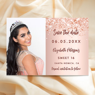 Sweet 16 Rose Gold Schwarz Foto Save the Date Kart Ankündigungspostkarte