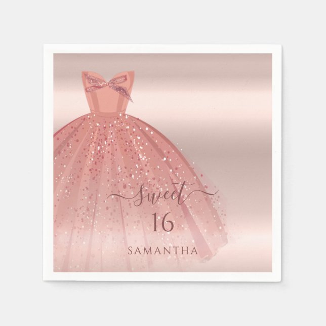 Sweet 16 Rose Gold Script Glam Birthday Paper Serviette (Vorderseite)