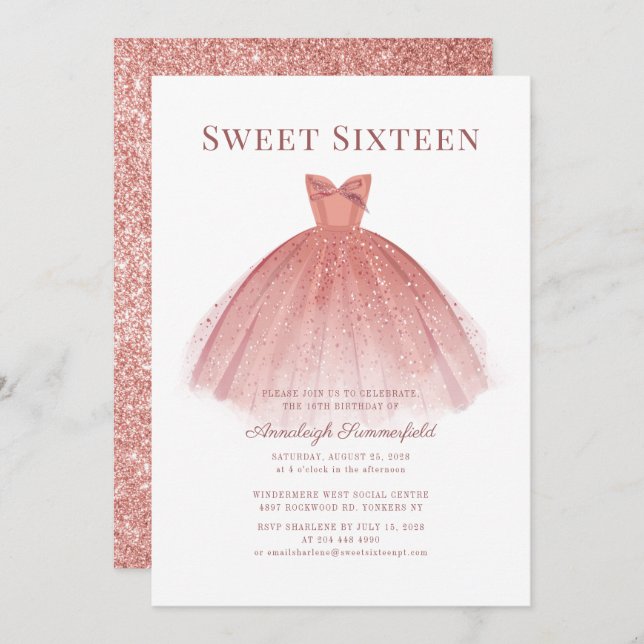 Sweet 16 Rose Gold Script Modern Einladung (Vorne/Hinten)
