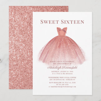 Sweet 16 Rose Gold Script Modern Einladung