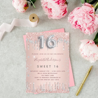 Sweet 16 Rose Gold Silber Geburtstag Einladung
