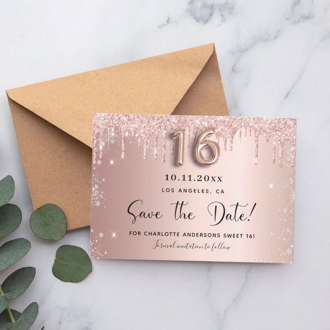 Sweet 16 Rose Gold Silber Glitzer Save the Date (Von Creator hochgeladen)