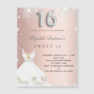 Sweet 16 Rose Gold Silber Magnet Einladung