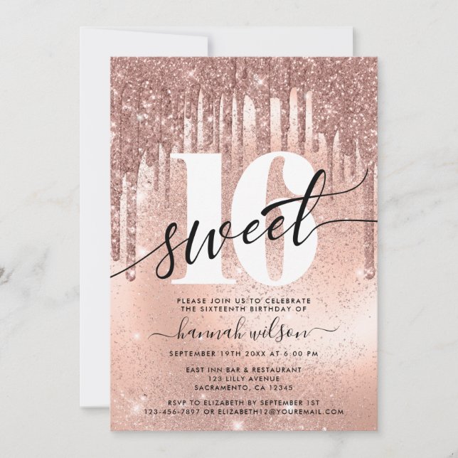 Sweet 16 Rose Gold Trendy Einladung (Vorderseite)