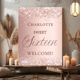 Sweet 16 rose gold welcome poster